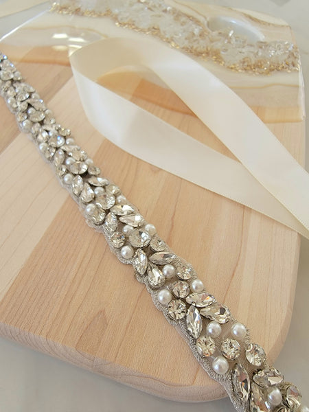 Pearl and Crystal Bridal Belt DAPHNE