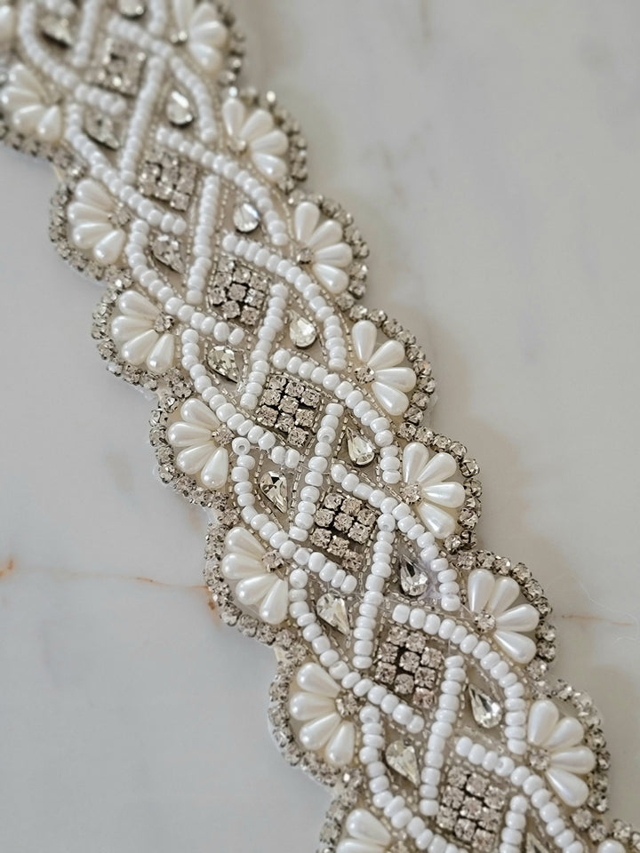 CATERINA| Ultra Wide Rhinestone & Pearl Belt | Multiple Lengths