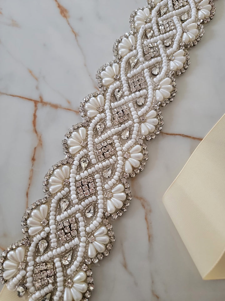 CATERINA| Ultra Wide Rhinestone & Pearl Belt | Multiple Lengths