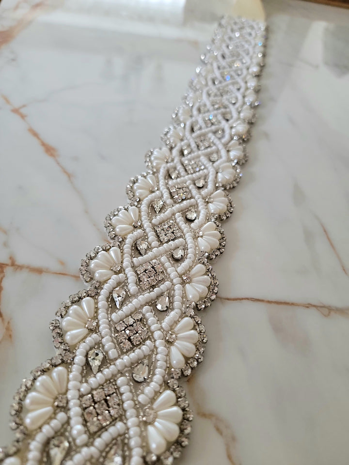 CATERINA| Ultra Wide Rhinestone & Pearl Belt | Multiple Lengths