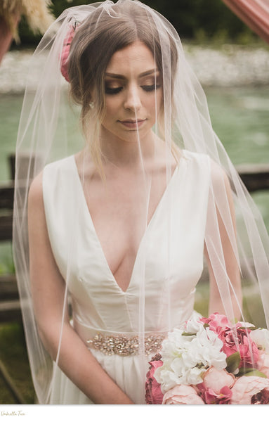 Simple LIGHT PINK Wedding Veil | Single Tier OR 2 Tier| Soft Tulle Bridal Veil | Ready To Ship