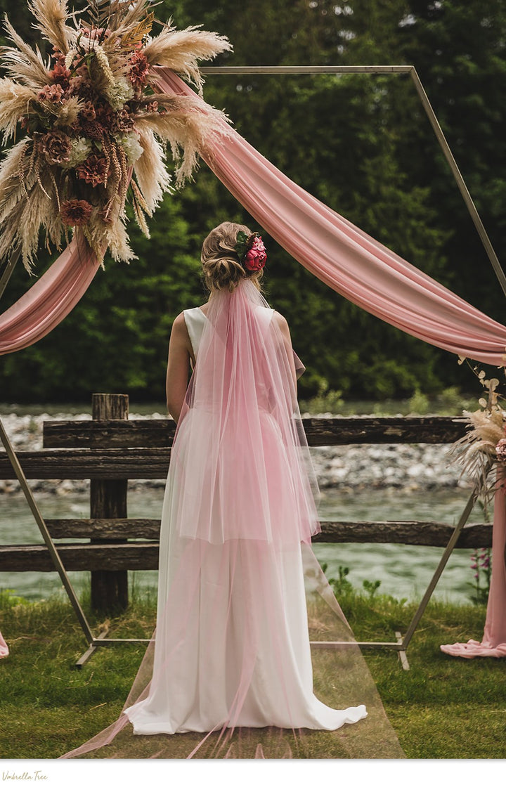 Simple ROSE PINK Wedding Veil | Single Tier OR 2 Tier| Soft Tulle Bridal Veil | Ready To Ship