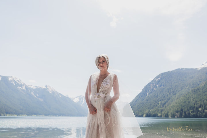 Drop Style Two Tier Wedding Veil (33” Blusher) | Minimal Gather | 36”–110” | Handmade in Canada