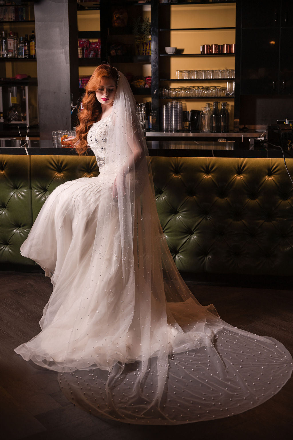 ESTELLE | Modern Pearl Veil | Trendy Veil | Single Tier Off White Veil