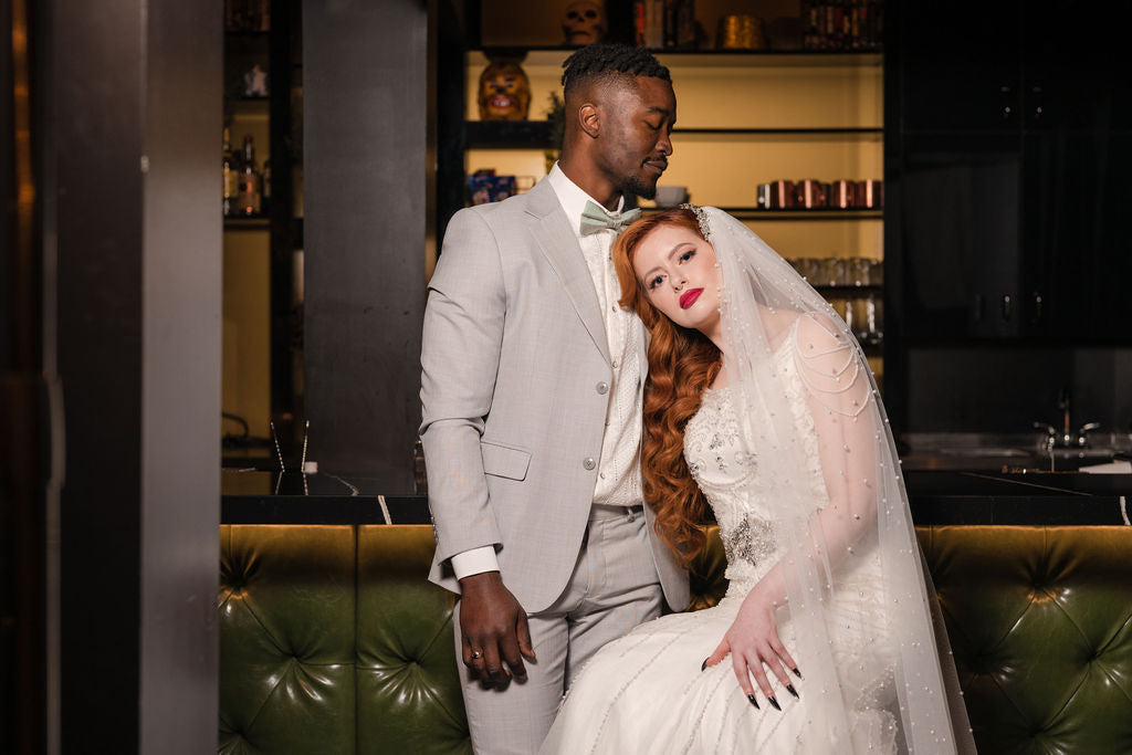 ESTELLE | Modern Pearl Veil | Trendy Veil | Single Tier Off White Veil