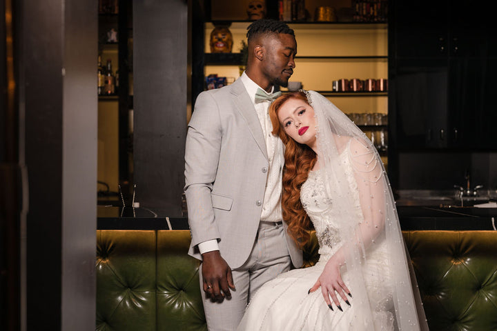 ESTELLE | Modern Pearl Veil | Trendy Veil | Single Tier Off White Veil