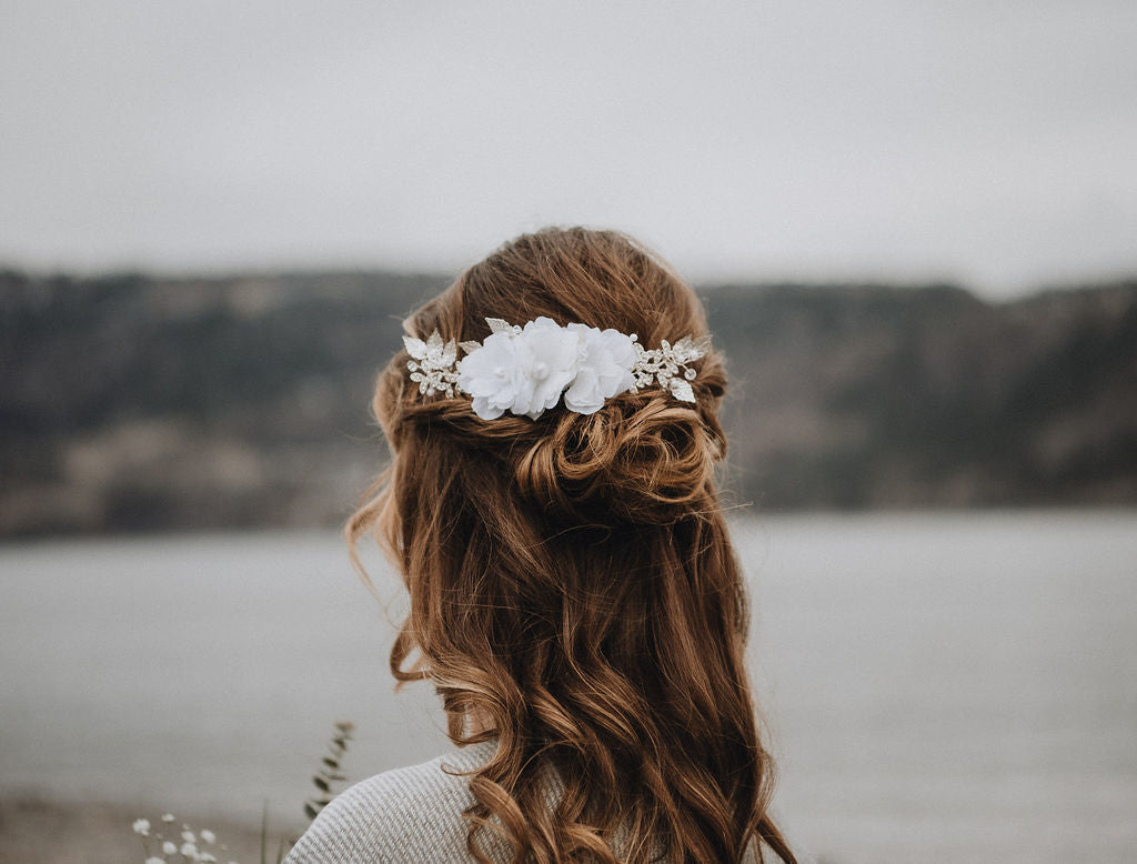 NORA | Floral, Rhinestone & Pearl Hair Piece | Decorative Hair Comb