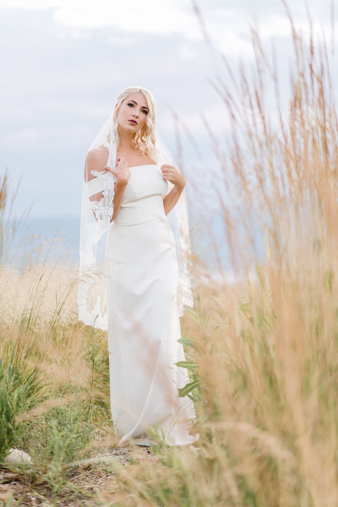 CASSANDRA lace wedding veil with wide lace trim