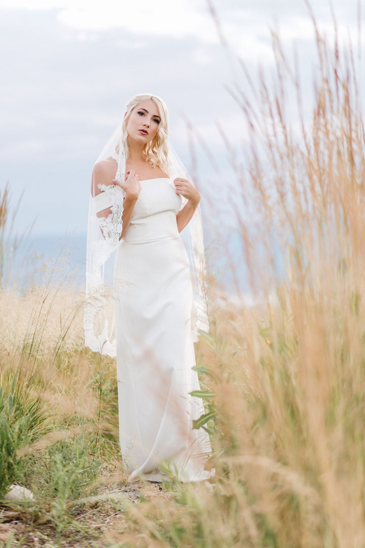 CASSANDRA lace wedding veil with wide lace trim