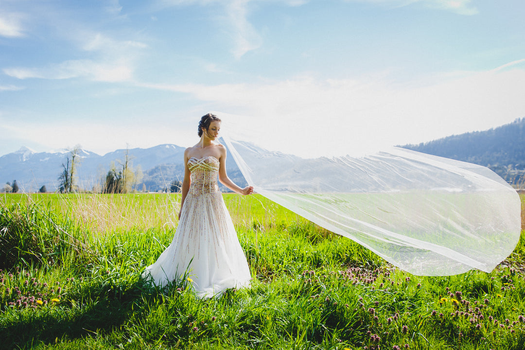 Long soft tulle wedding veil single tier in floor length 70 inches handmade in Canada