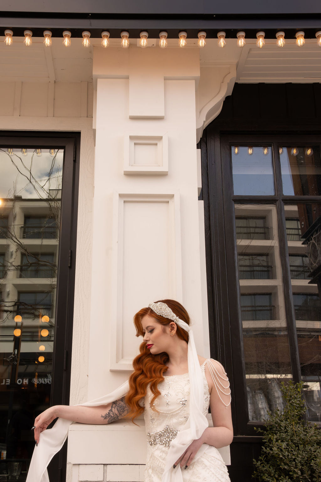 MARILYN Great Gatsby inspired bridal cap and veil front view