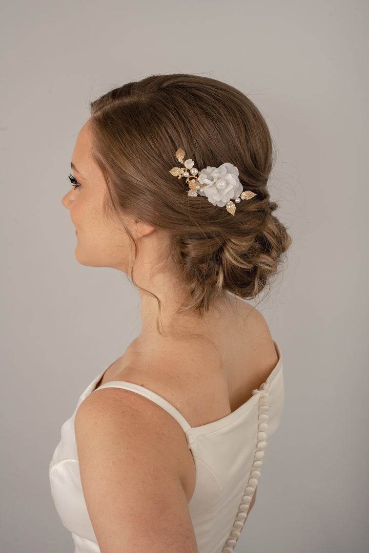 HARPER | Dainty Floral & Gold Hair Piece | Decorative Hair Comb