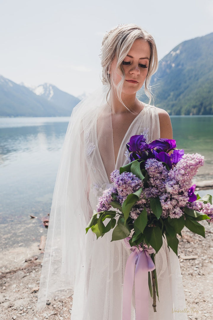 Drop Style Two Tier Wedding Veil (33” Blusher) | Minimal Gather | 36”–110” | Handmade in Canada