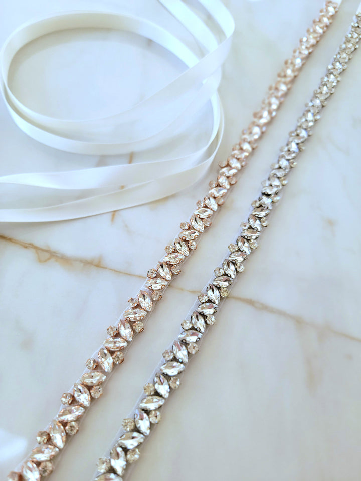 TRISTA | Rhinestone Belt | Thin Delicate Bridal Belt