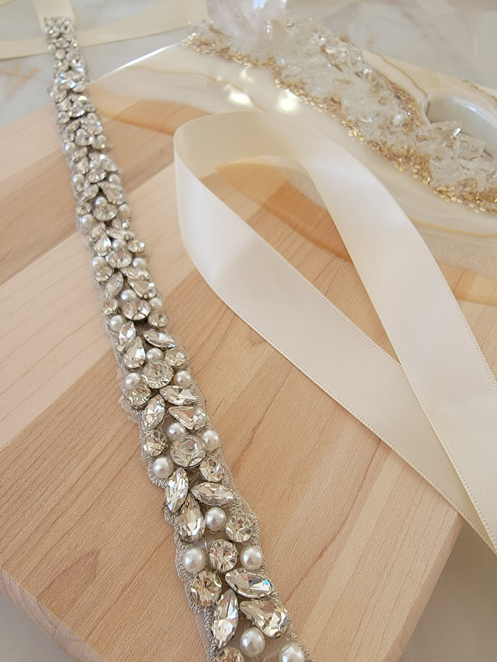 CHOLE | Rhinestone & Pearl Belt | Mid Width Bridal Belt