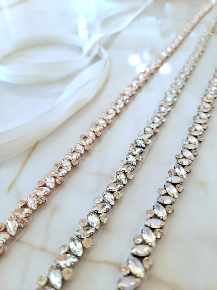 TRISTA | Rhinestone Belt | Thin Delicate Bridal Belt