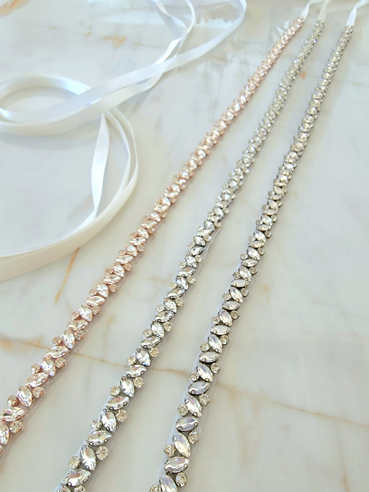 TRISTA | Rhinestone Belt | Thin Delicate Bridal Belt