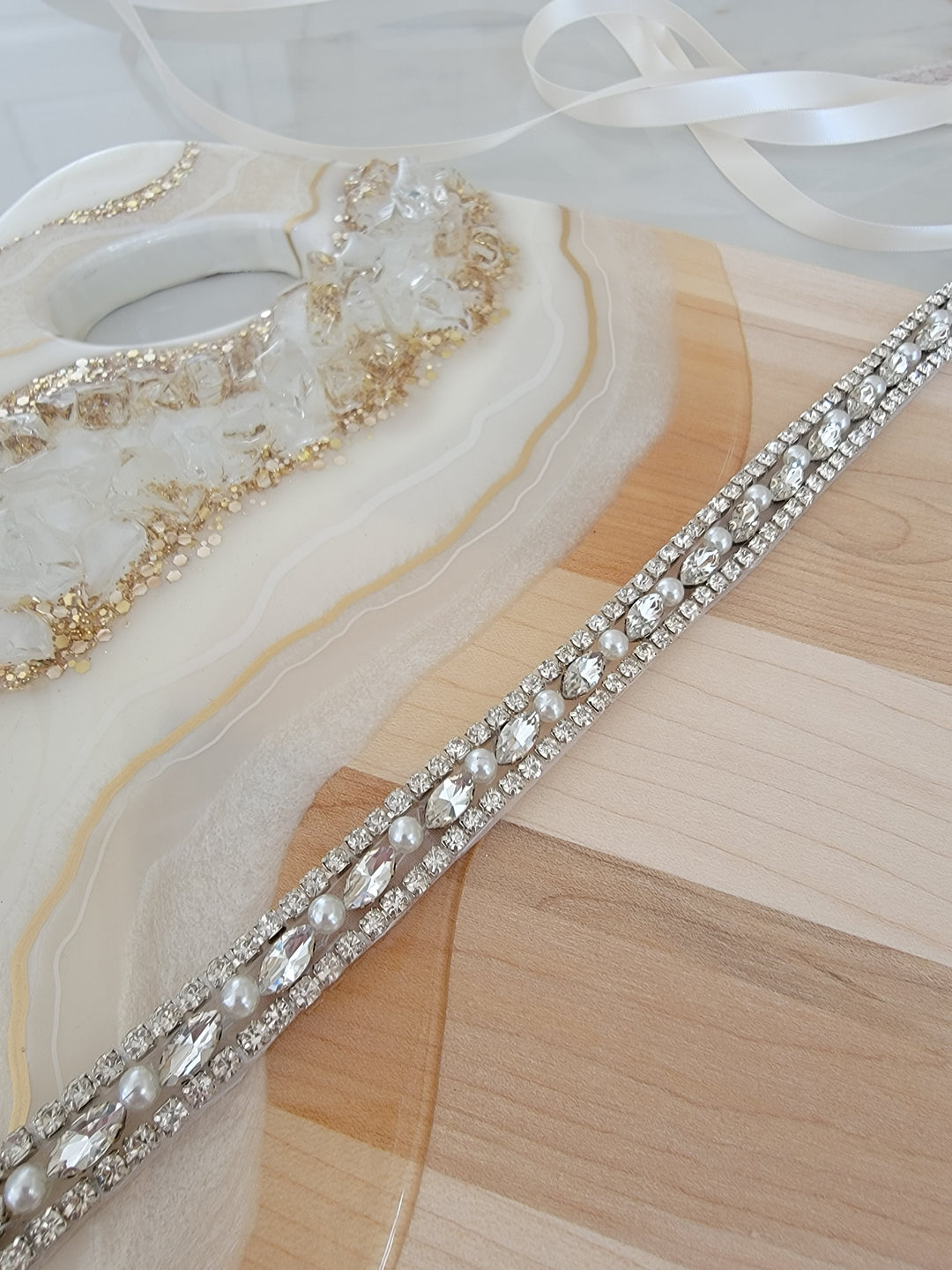 OLIVIA | Rhinestone & Pearl Belt | Thin Delicate Bridal Belt