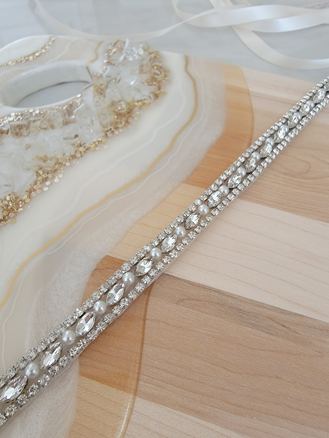 OLIVIA | Rhinestone & Pearl Belt | Thin Delicate Bridal Belt