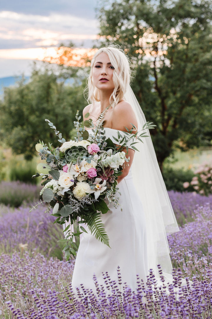108 inch wide veil detail showing full width and dramatic volume in photos