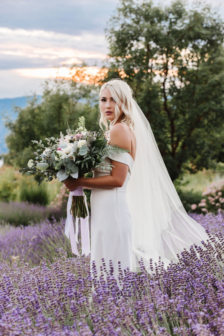 ROYAL ultra wide wedding veil 108 inches wide two tier floor length 70 inches handmade in Canada