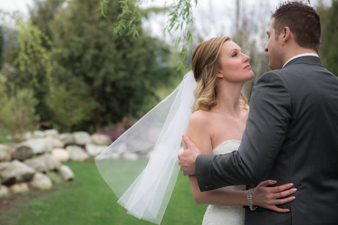 Short single tier soft tulle wedding veil in various shades