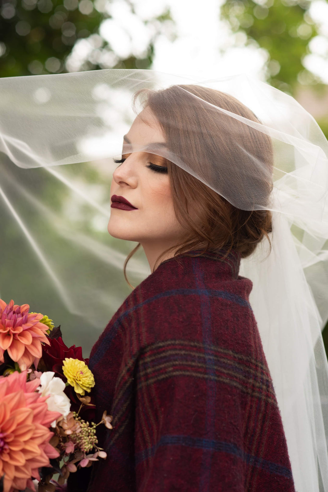Rounded plain edge long two tier wedding veil made from ultra soft tulle