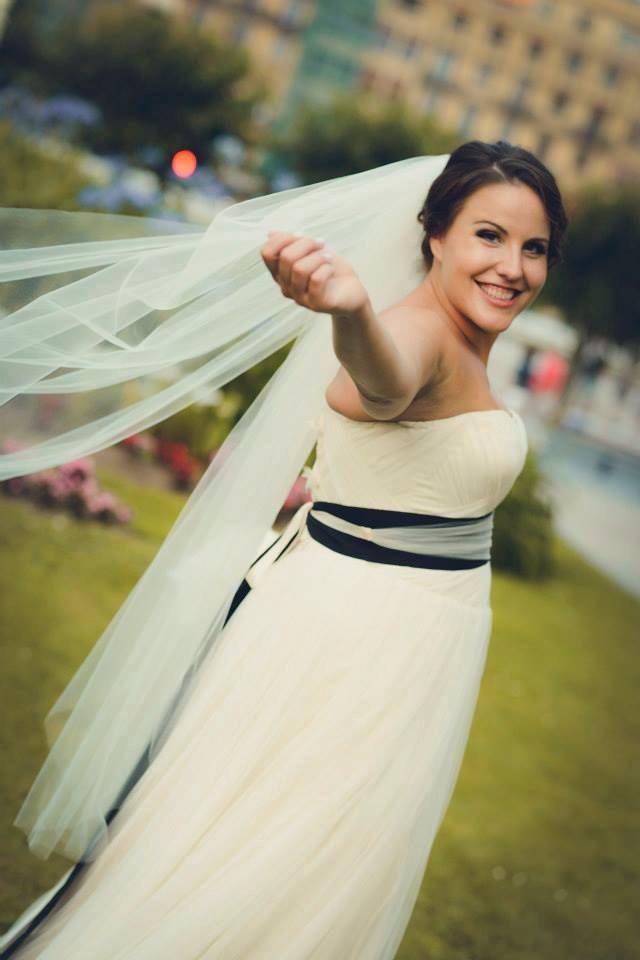 Two tier wedding veil with 36 inch blusher and 70 inch floor length bottom tier soft tulle rounded edge