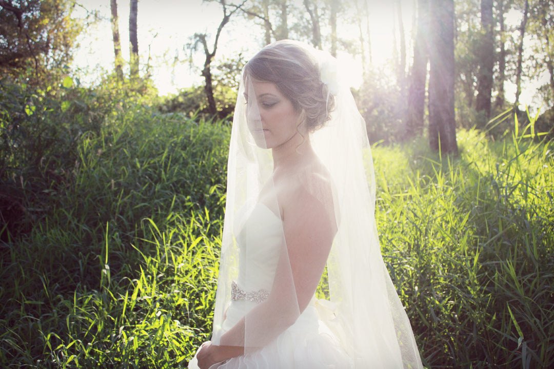 33 inch blusher layer detail on two tier soft tulle wedding veil
