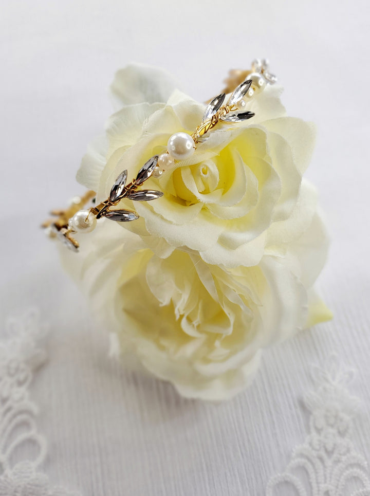 REIN | Gold, Crystal & Pearl Headband | Dainty Halo | Gold Crown