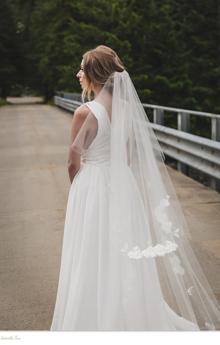 EDELWIESS | Modern Lace Veil | Soft Delicate Veil | Floral Veil | Single Tier OR Blusher Veil | Pearl & Rhinestone Detail