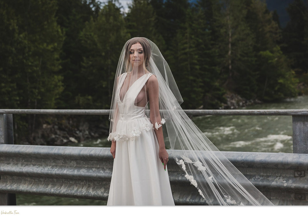 EDELWIESS | Modern Lace Veil | Soft Delicate Veil | Floral Veil | Single Tier OR Blusher Veil | Pearl & Rhinestone Detail