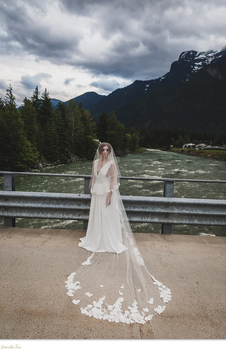 EDELWIESS | Modern Lace Veil | Soft Delicate Veil | Floral Veil | Single Tier OR Blusher Veil | Pearl & Rhinestone Detail