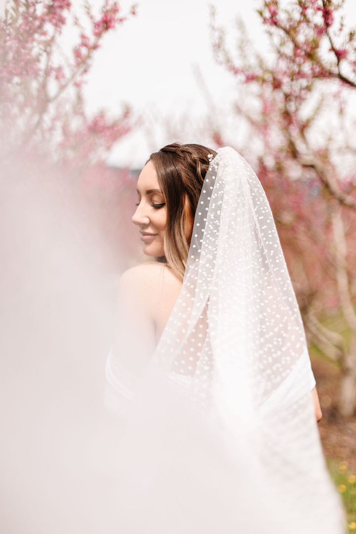 MADELINE | Dot Veil | Soft Modern Veil | Plain Rounded Edge | Light Ivory