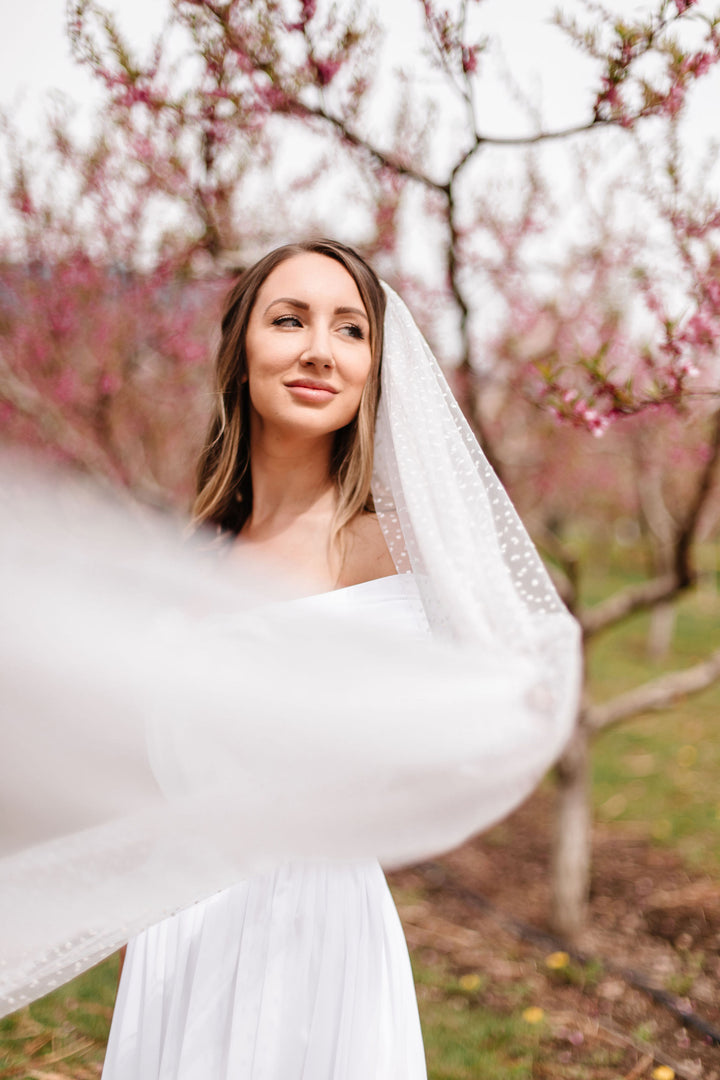 MADELINE | Dot Veil | Soft Modern Veil | Plain Rounded Edge | Light Ivory