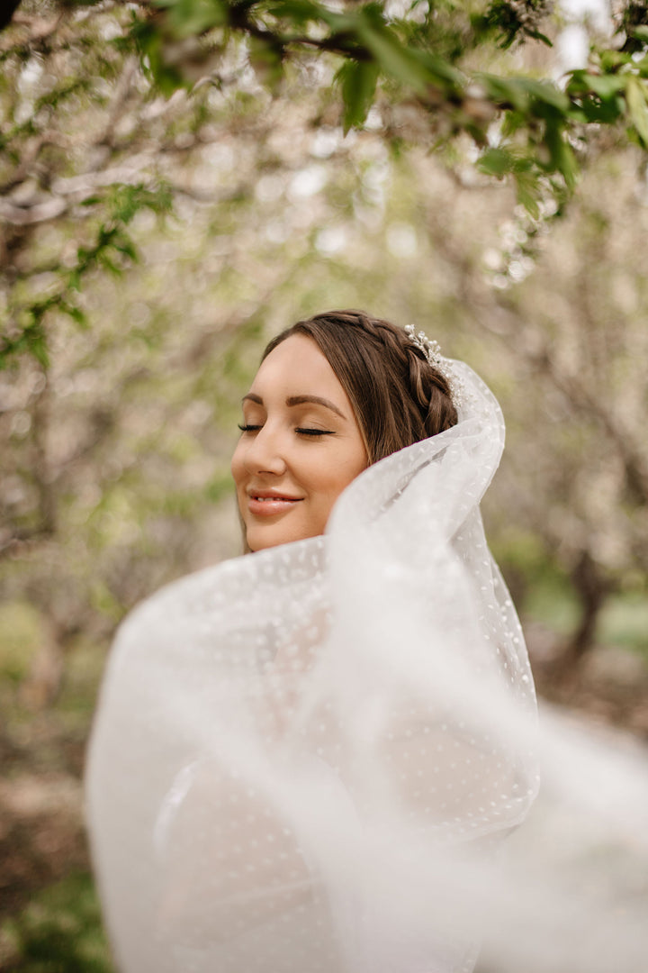 MADELINE | Dot Veil | Soft Modern Veil | Plain Rounded Edge | Light Ivory
