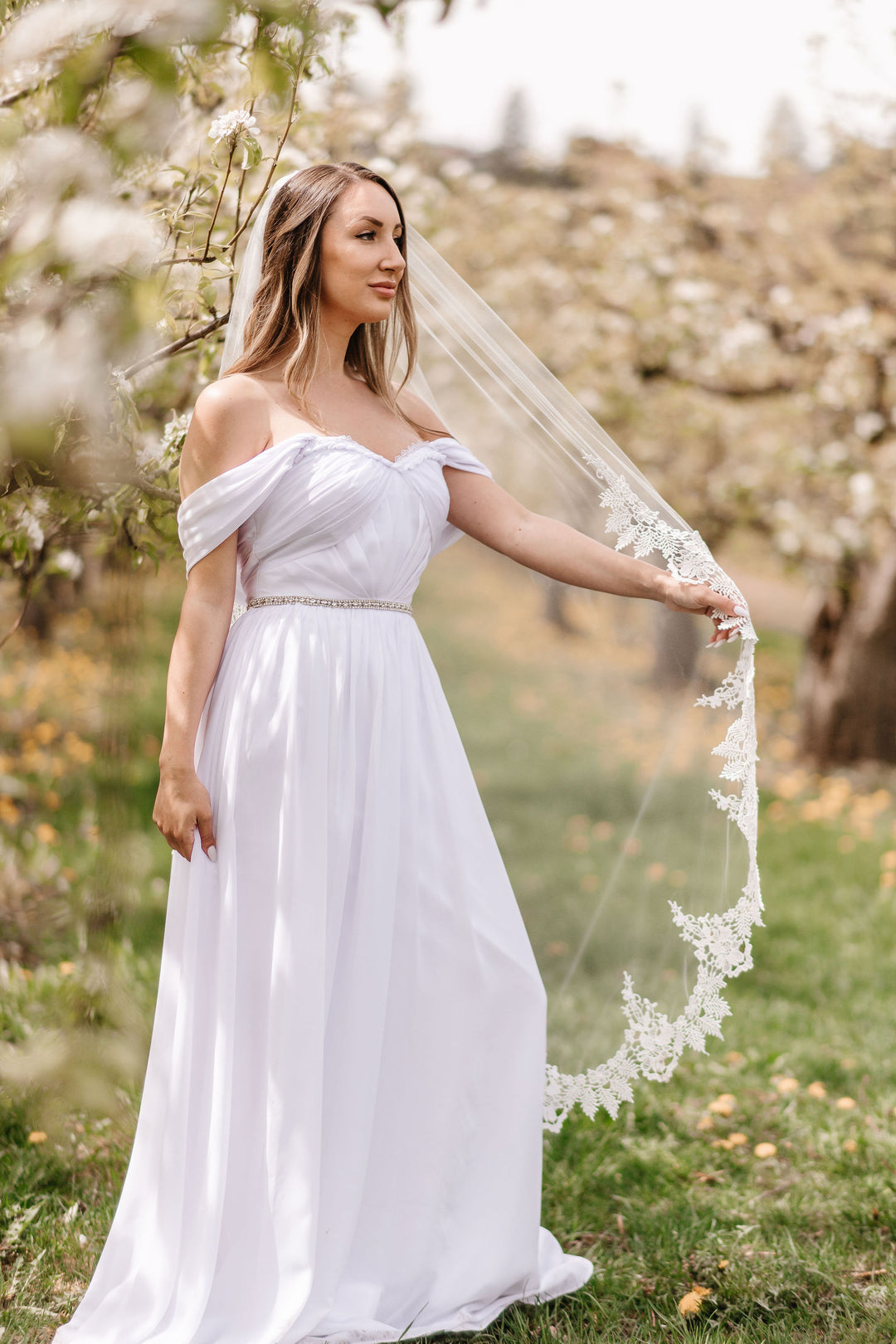 MABEL | Elegant Lace Veil | Soft Single Tier Veil | Light Ivory | Various Lengths