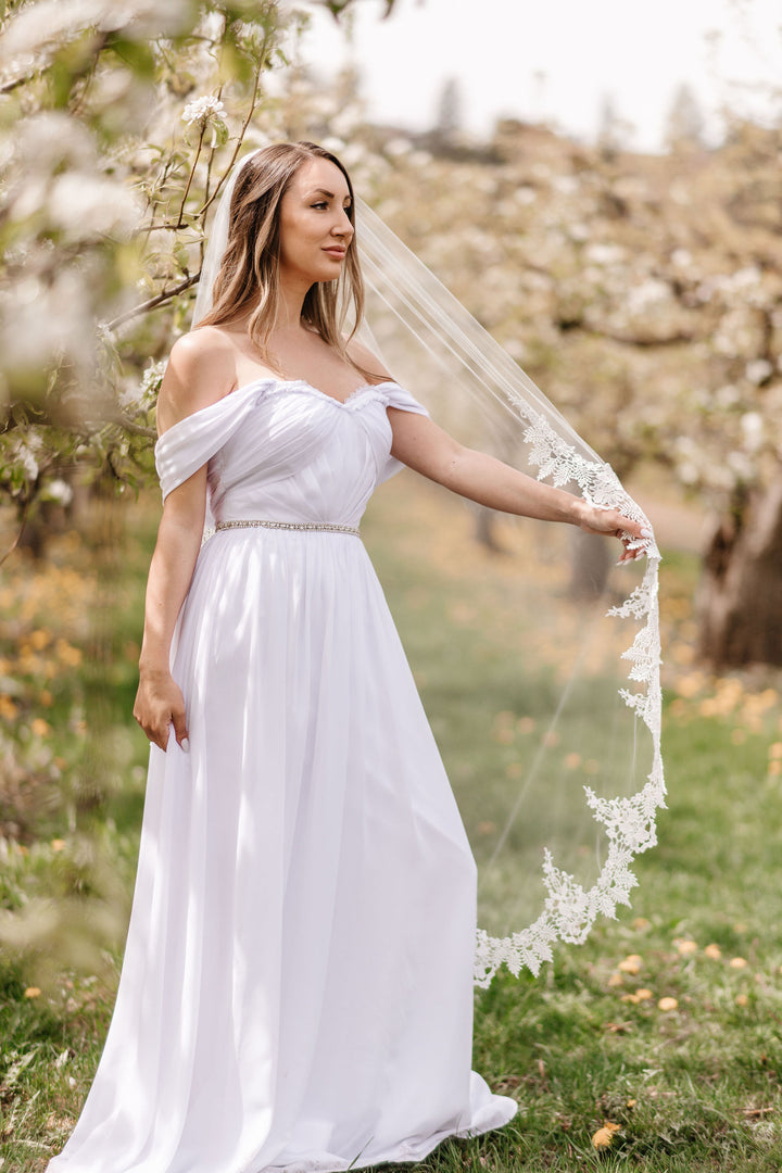 MABEL | Elegant Lace Veil | Soft Single Tier Veil | Light Ivory | Various Lengths