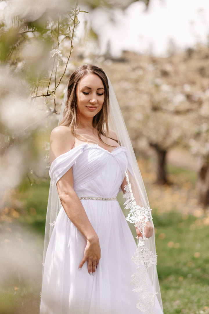 MABEL | Elegant Lace Veil | Soft Single Tier Veil | Light Ivory | Various Lengths