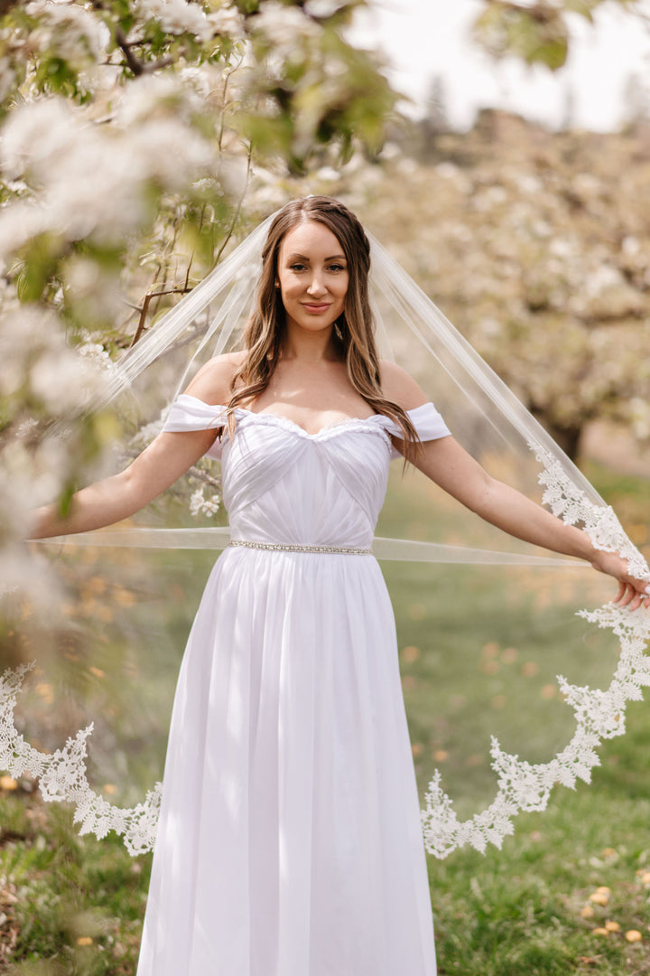 MABEL | Elegant Lace Veil | Soft Single Tier Veil | Light Ivory | Various Lengths