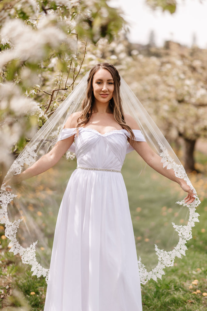 MABEL | Elegant Lace Veil | Soft Single Tier Veil | Light Ivory | Various Lengths