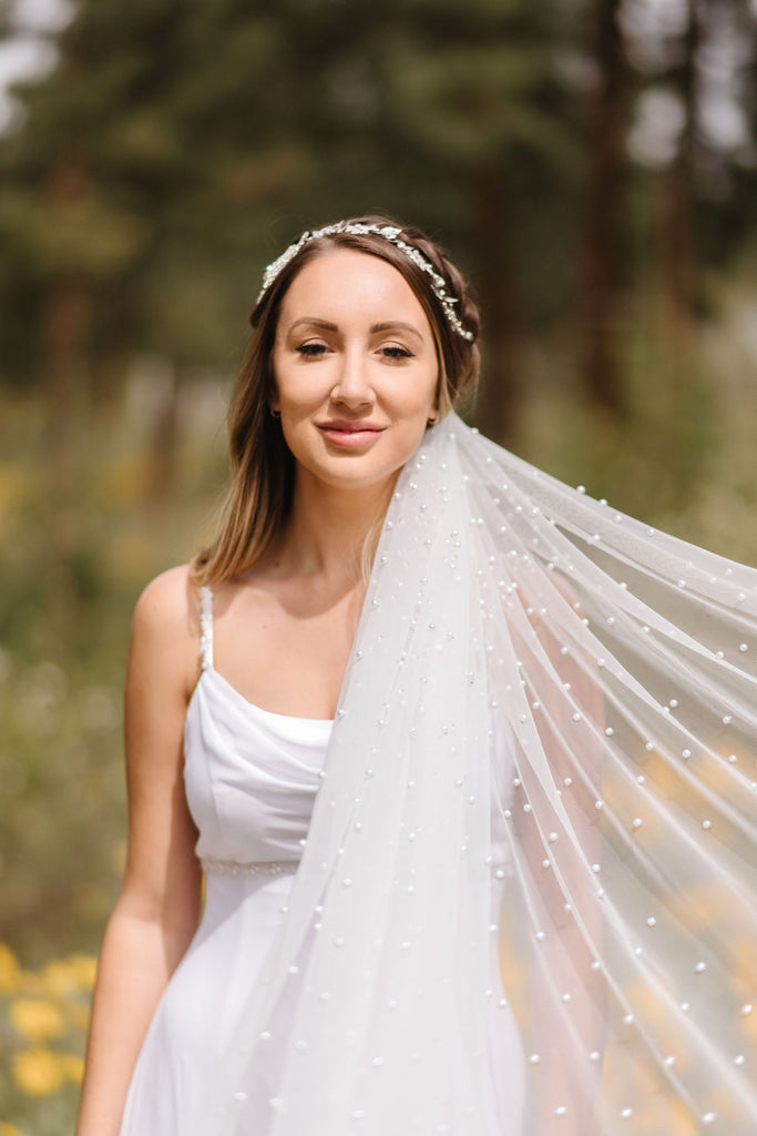 ESTELLE | Pearl Veil | Single Tier Veil | Soft Modern Veil | White, Ivory | Various Lengths