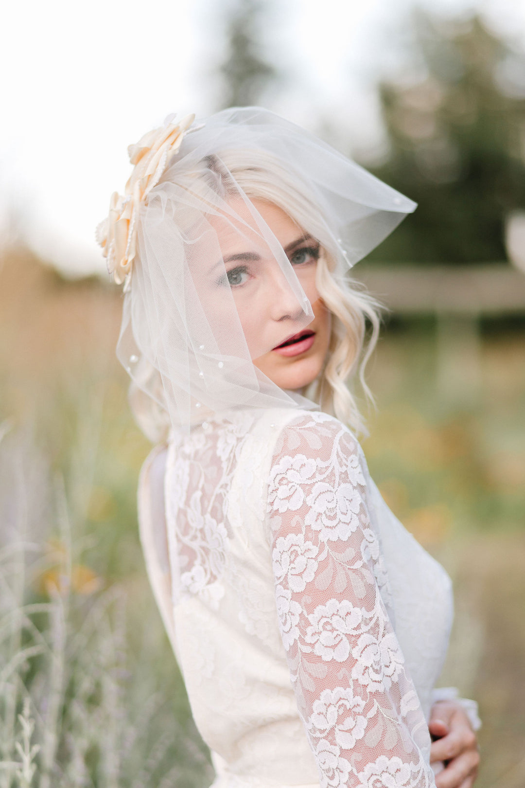 LOLA | Modern Veil | Short Veil | Bird Cage Veil | 7 Colors | Blusher Veil | Soft Veil | Modern Veil | Simple veil | Pearl Veil