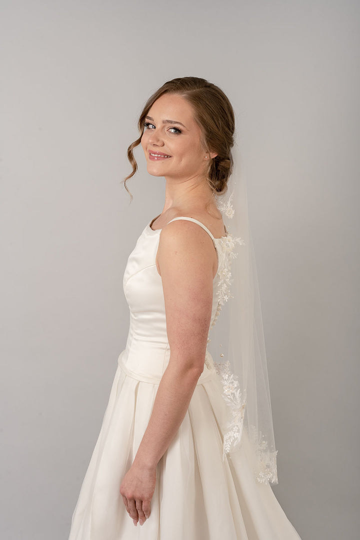 WILLOW | Lace Veil with Pearl Accents | Minimalist Veil | Soft Delicate Tulle Veil