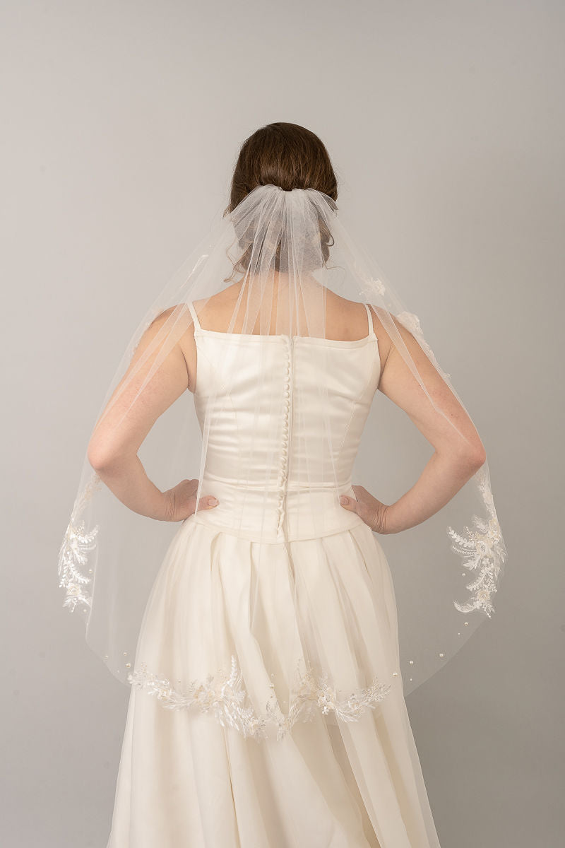 WILLOW | Lace Veil with Pearl Accents | Minimalist Veil | Soft Delicate Tulle Veil