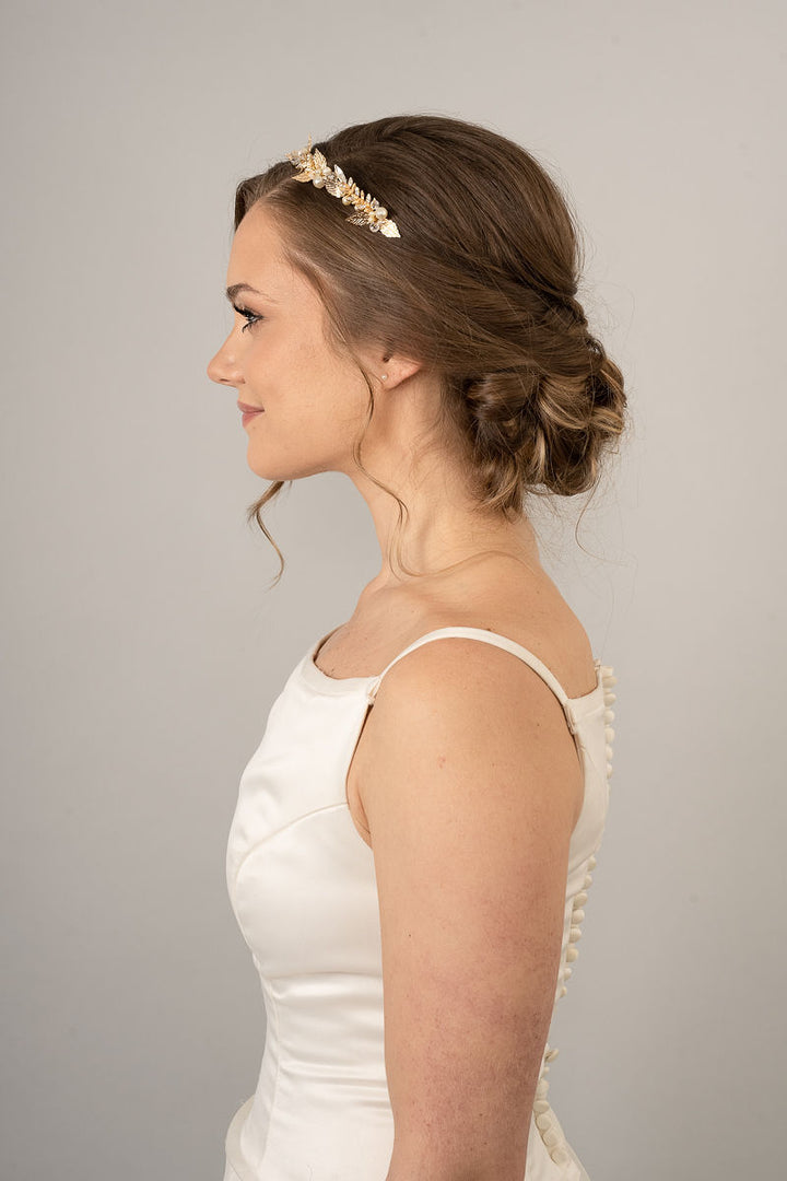 ANASTASIA | Gold Rhinestone Crown | Decorative Bridal Headband