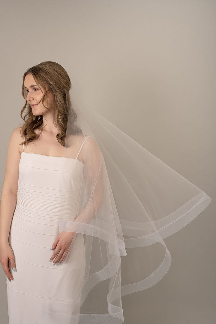 PALOMA | Modern 2 Tier Veil | Shaped Veil | Horsehair Trim | 3 Colors