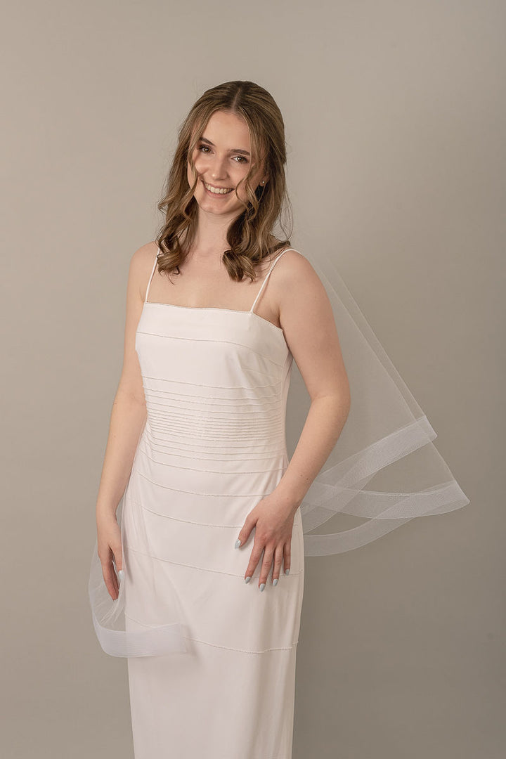 PALOMA | Modern 2 Tier Veil | Shaped Veil | Horsehair Trim | 3 Colors