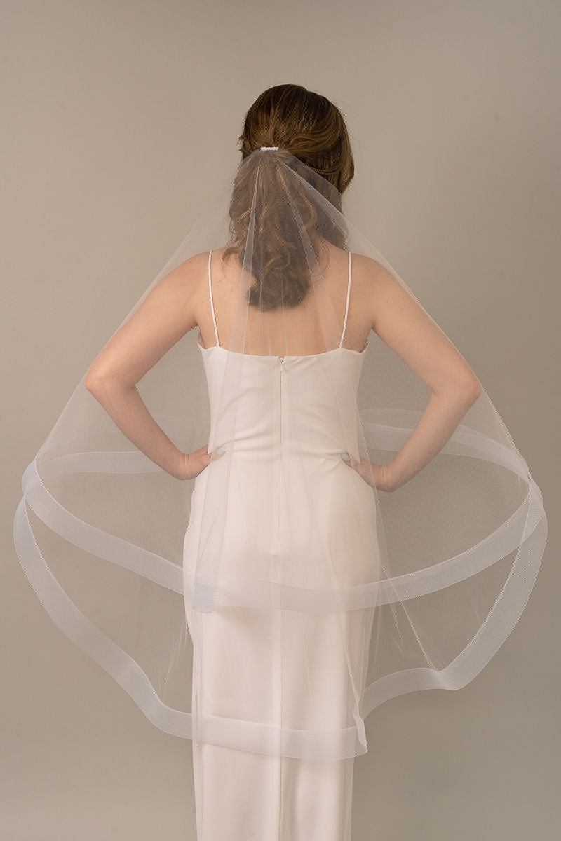 PALOMA | Modern 2 Tier Veil | Shaped Veil | Horsehair Trim | 3 Colors