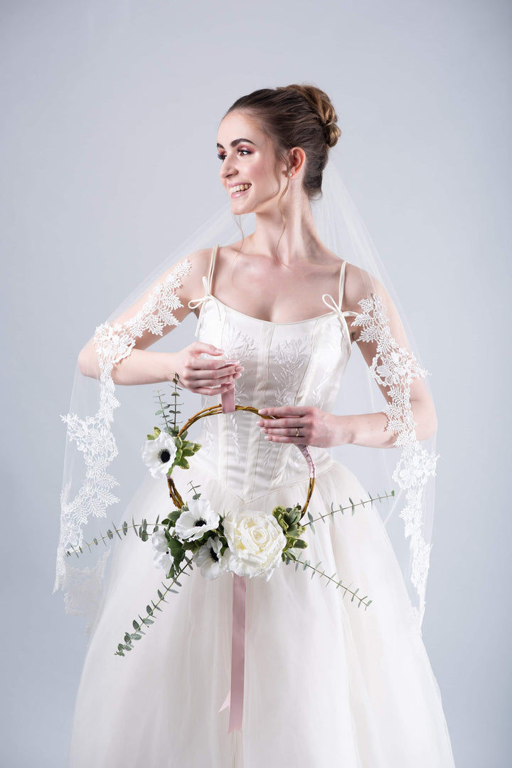 MABEL | Elegant Lace Veil | Soft Single Tier Veil | Light Ivory | Various Lengths